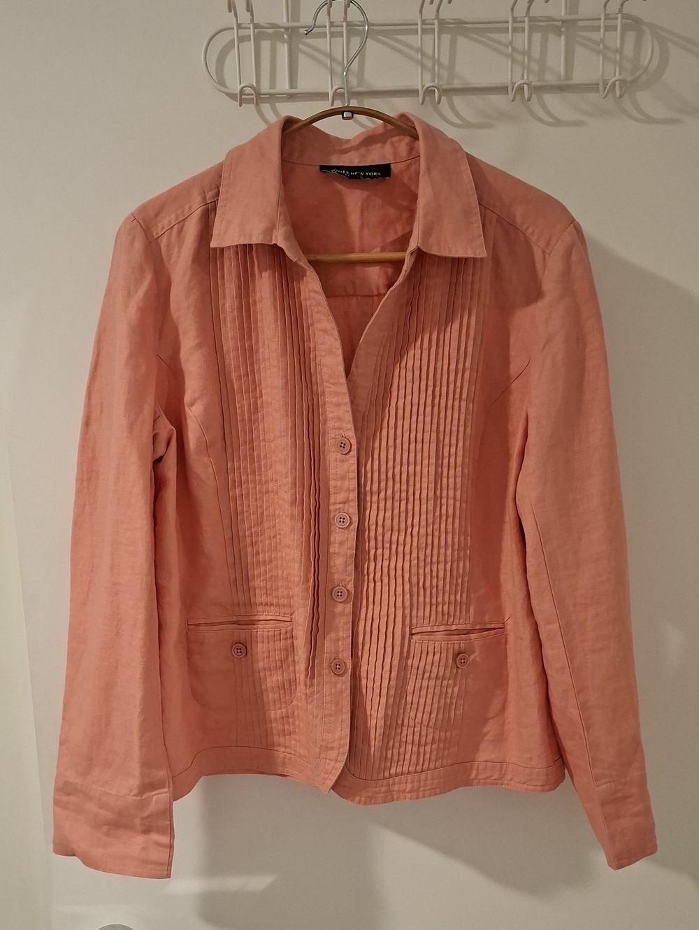 Coral/Pink 100% Linen Pleated Classic "Jean Jacket" Style Coat (Size US 10)